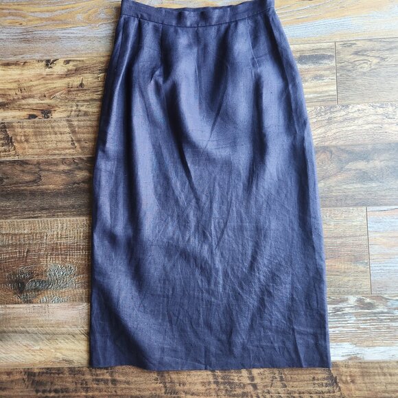 Vintage Ralph Lauren Blue Label USA Linen Side-Button Midi Pencil Skirt Blue - Picture 5 of 12